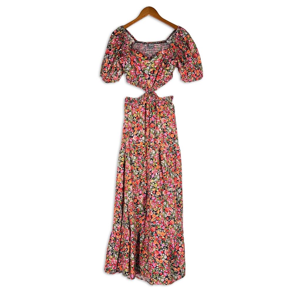 Arula Floral Maxi Dress Cutout Puff Sleeve Cottagecore Boho Size X 10-12